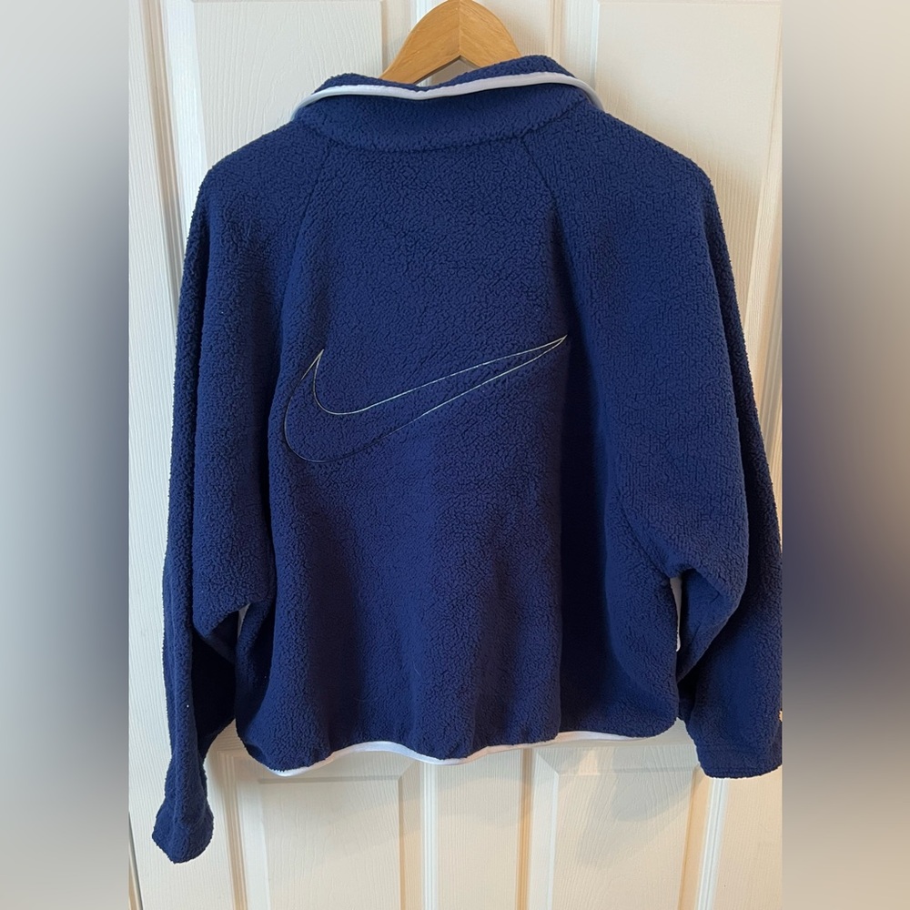 Nike Fleece Jacket Swoosh Sherpa Midnight Navy Oversized Women’s Medium - Picture 8 of 16